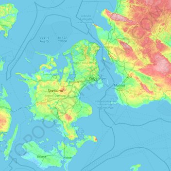 Topografisk kort Region Hovedstaden, højde, terræn