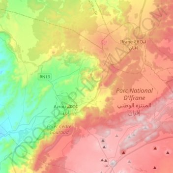 Topografisk kort Ben Smim ابن صميم, højde, terræn