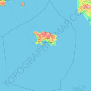 Topografisk kort Jersey, højde, terræn