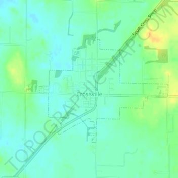 Topografisk kort Crossville, højde, terræn