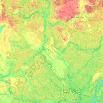 Topografisk kort gmina Drawno, højde, terræn