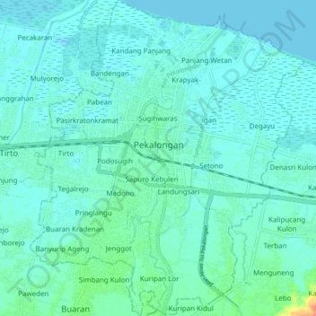 Topografisk kort Pekalongan, højde, terræn