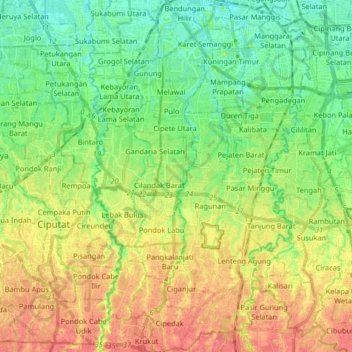 Topografisk kort South Jakarta, højde, terræn