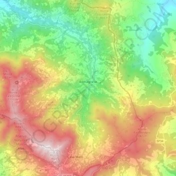 Topografisk kort Romagnese, højde, terræn