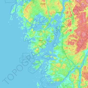 Topografisk kort Tjörns kommun, højde, terræn