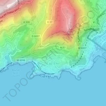 Topografisk kort Cap-d'Ail, højde, terræn
