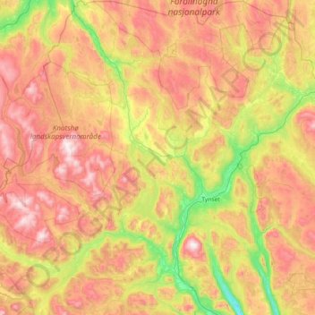 Topografisk kort Tynset, højde, terræn