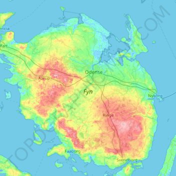 Topografisk kort Fyn, højde, terræn