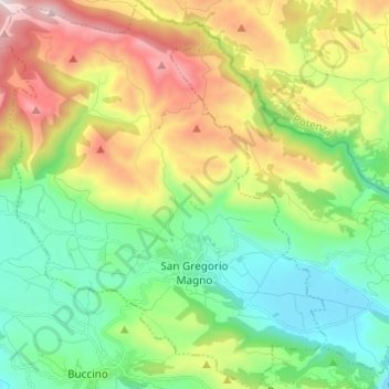 Topografisk kort San Gregorio Magno, højde, terræn
