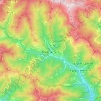 Topografisk kort Molini di Triora, højde, terræn