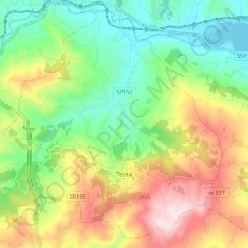 Topografisk kort Teora, højde, terræn