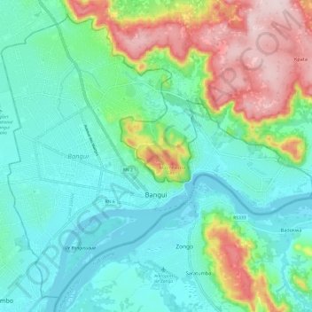 Topografisk kort Bangui, højde, terræn