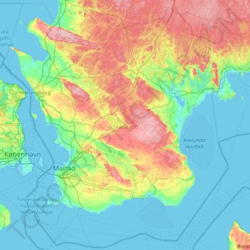 Topografisk kort Skåne len, højde, terræn