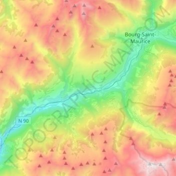 Topografisk kort La Plagne-Tarentaise, højde, terræn
