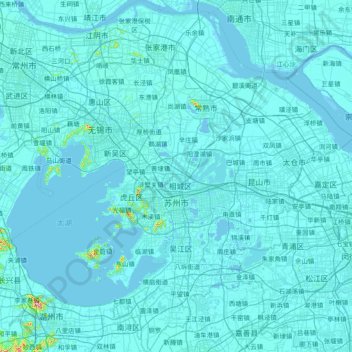 Topografisk kort Suzhou, højde, terræn
