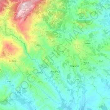 Topografisk kort Placanica, højde, terræn