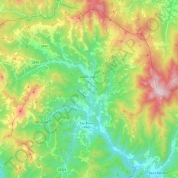 Topografisk kort Varese Ligure, højde, terræn