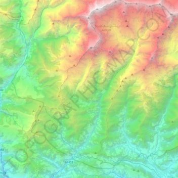Topografisk kort Annapurna, højde, terræn