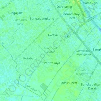 Topografisk kort Pontianak Selatan, højde, terræn