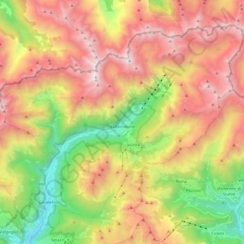 Topografisk kort Valbondione, højde, terræn