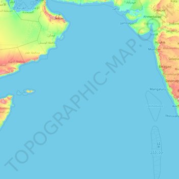Topografisk kort Arabian Sea / بحر العرب, højde, terræn