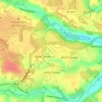 Topografisk kort Hertingfordbury, højde, terræn