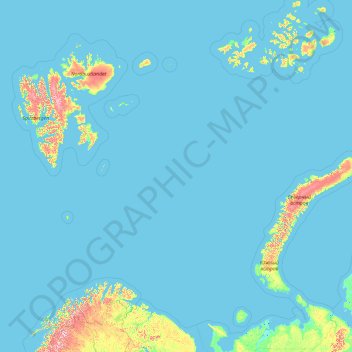 Topografisk kort Баренцево море, højde, terræn