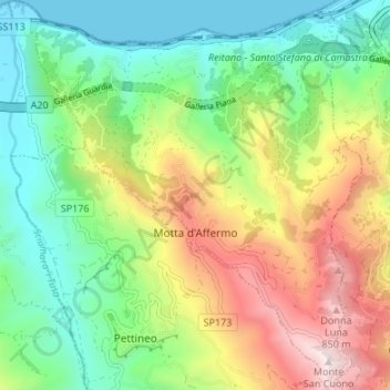 Topografisk kort Motta d'Affermo, højde, terræn