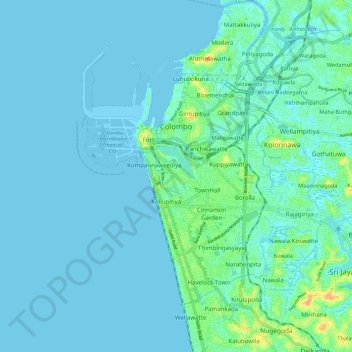 Topografisk kort Colombo, højde, terræn