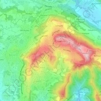 Topografisk kort Sirtori, højde, terræn