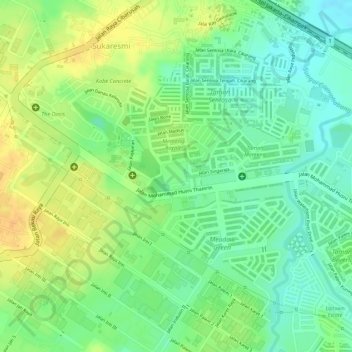 Topografisk kort Waterboom Lippo Cikarang, højde, terræn