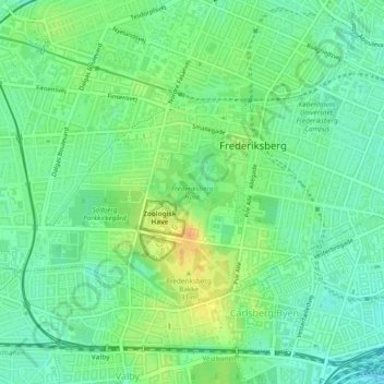 Topografisk kort Frederiksberg Have, højde, terræn