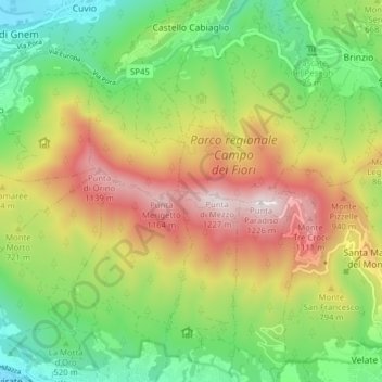 Topografisk kort Campo dei Fiori, højde, terræn