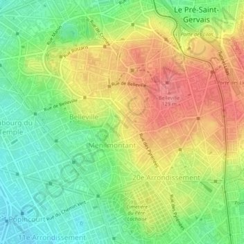 Topografisk kort Jardin des Petites Rigoles, højde, terræn