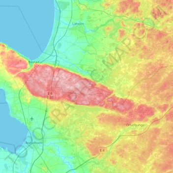 Topografisk kort Hallandsåsen, højde, terræn