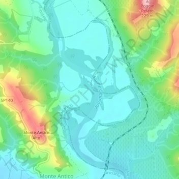 Topografisk kort Fiume Ombrone, højde, terræn