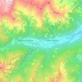Topografisk kort Val Pellice, højde, terræn