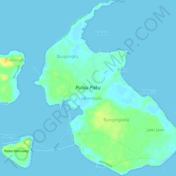 Topografisk kort Pulau Paku, højde, terræn