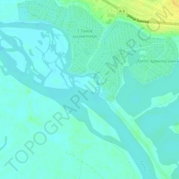 Topografisk kort Irtysh, højde, terræn