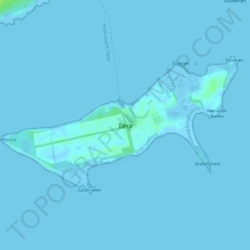 Topografisk kort Tærø, højde, terræn