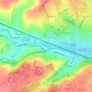 Topografisk kort Westbrook Mere, højde, terræn