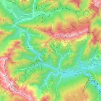 Topografisk kort Valcellina, højde, terræn