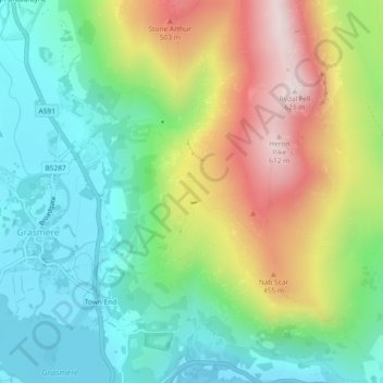 Topografisk kort Alcock Tarn, højde, terræn