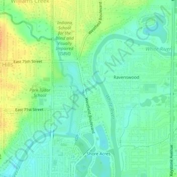 Topografisk kort White River, højde, terræn