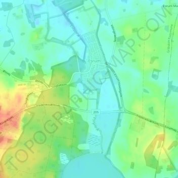 Topografisk kort Esrum Å, højde, terræn