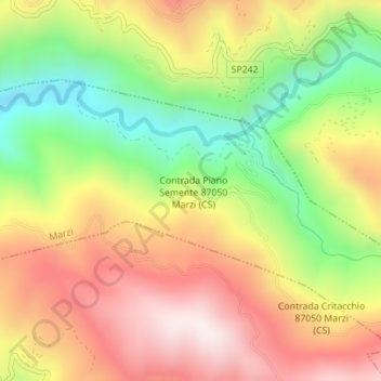 Topografisk kort Contrada Piano Semente, højde, terræn