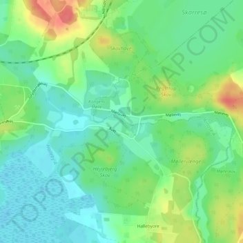 Topografisk kort Halleby Å, højde, terræn