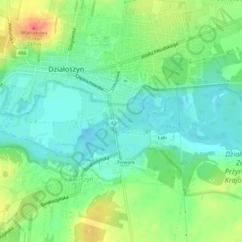 Topografisk kort Warta, højde, terræn